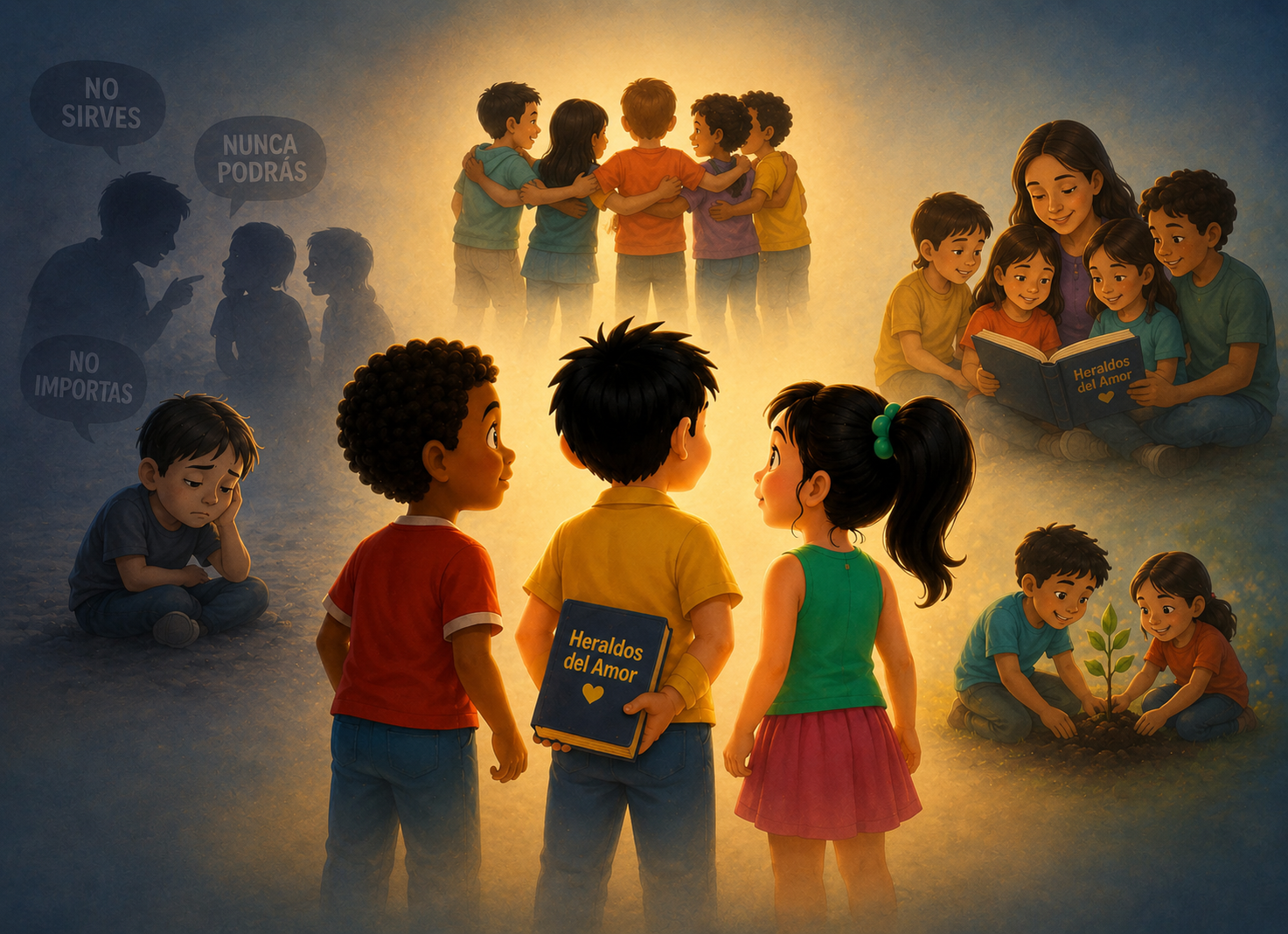 Niños leyendo Heraldos del Amor